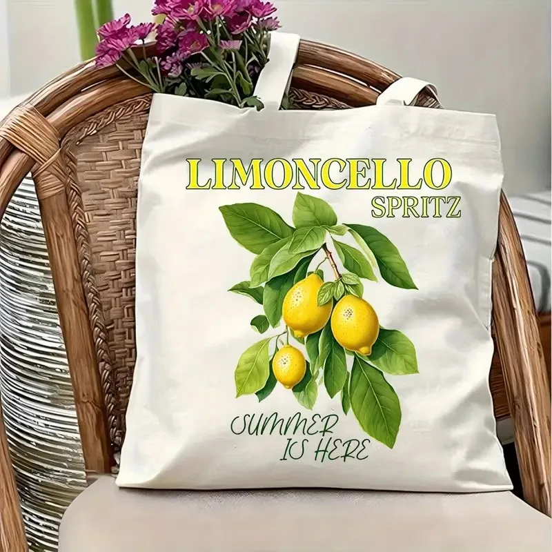 

Сумки-шопперы Vita Lemon Canvas с принтом свежих лимонов и зеленых листьев, пляжные сумки в итальянском летнем стиле, модные летние сумки