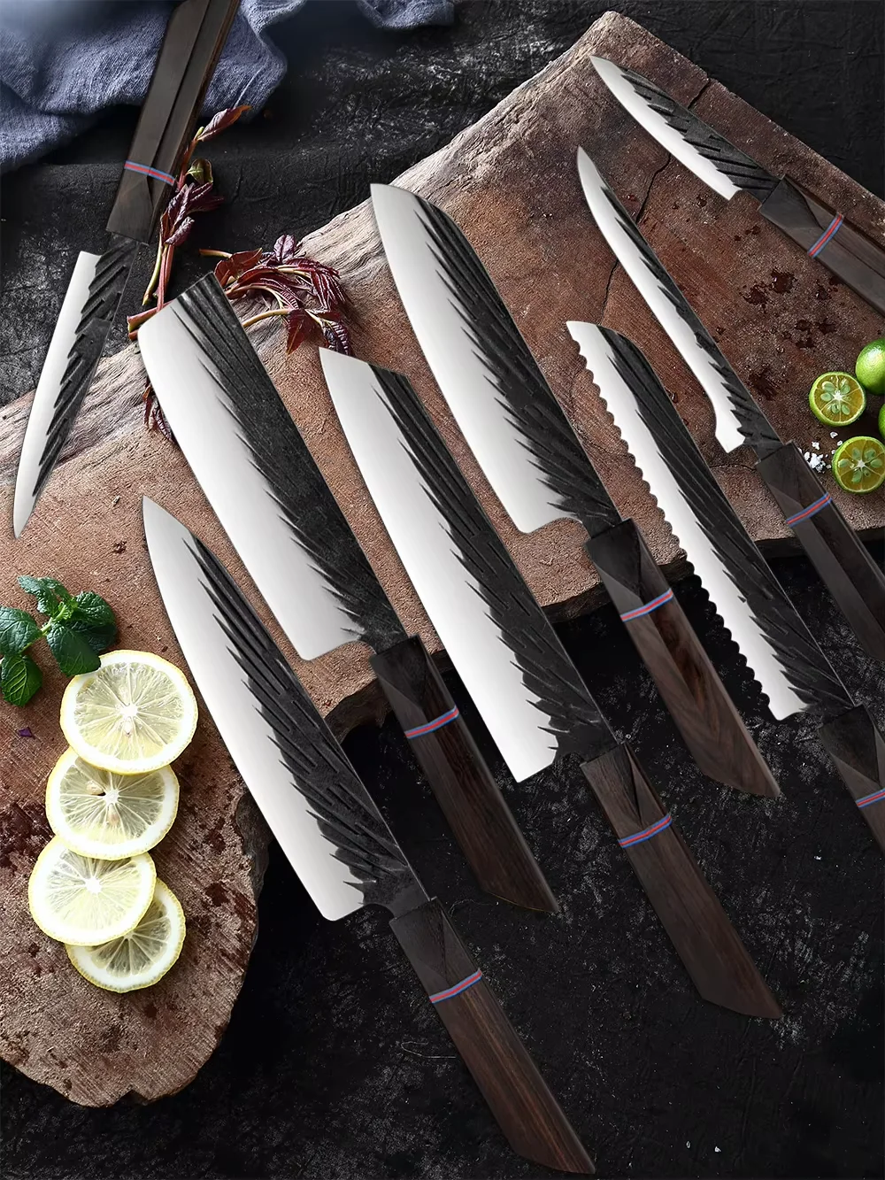 XITUO Kitchen Knives Set 1-8Pcs 440C Steel Professional Chef Knife With Ebony Wood Handle Meat Cleaver Slicer Cooking Knives