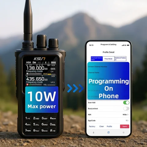 KSUN UV110D VHF UHF Dual Band HAM Radio Transceiver 10W SOS Flashlight Two Way Radio 0-9 Squelch Blue-tooth Walkie Talkie