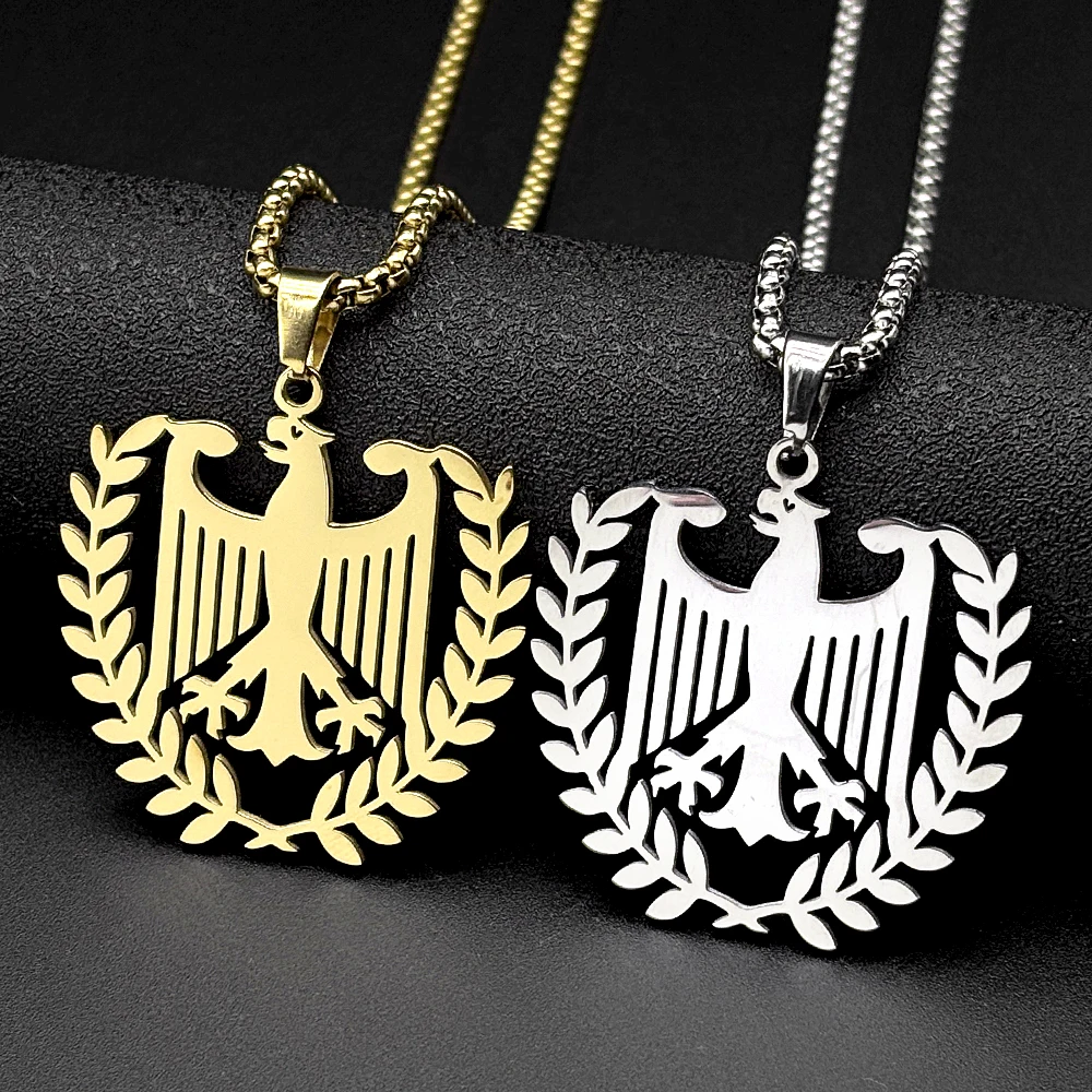 Deutscher Adler Bundesadler Lorbeerkranz Nationales Emblem Symbol Anhänger Halsketten Goldfarben Edelstahl Kette Schmuck Geschenk