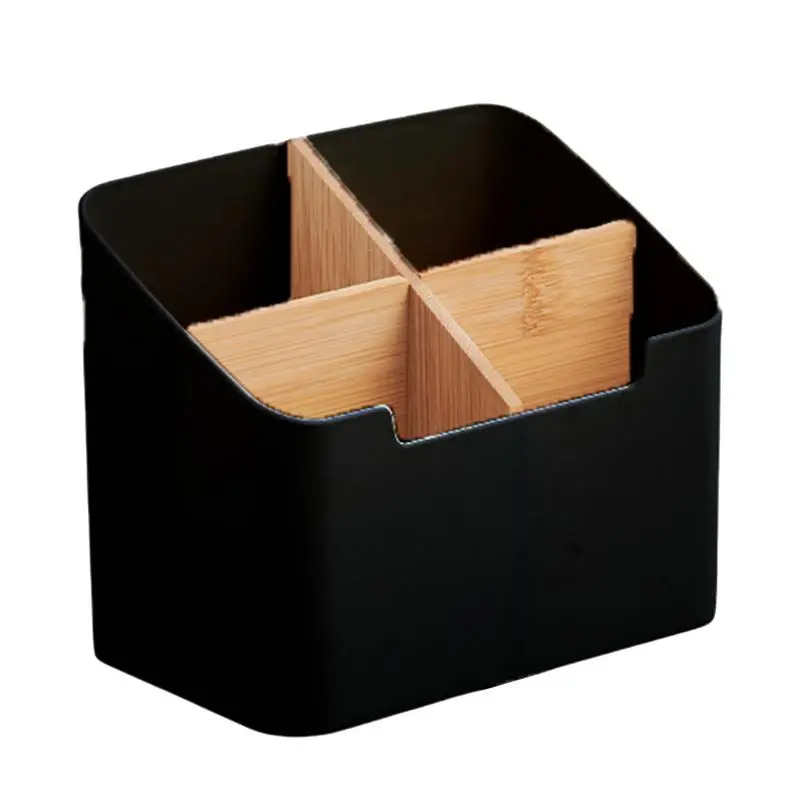 Caja de almacenamiento de escritorio de 4 lados, organizador de escritorio Caddy, organizador de pinceles de maquillaje y papelería de 4 lados para cosméticos con bolígrafo remoto