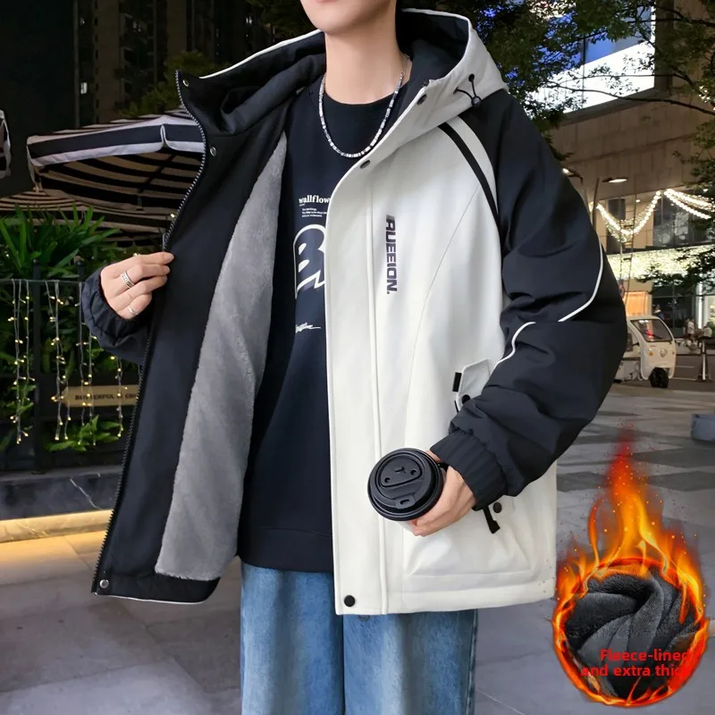 

Men's Winter Jaet Fce Lined Thiened Hooded Casual Sle Warmth Guaranteed Outerwear for Daily Use Trendy And Sli