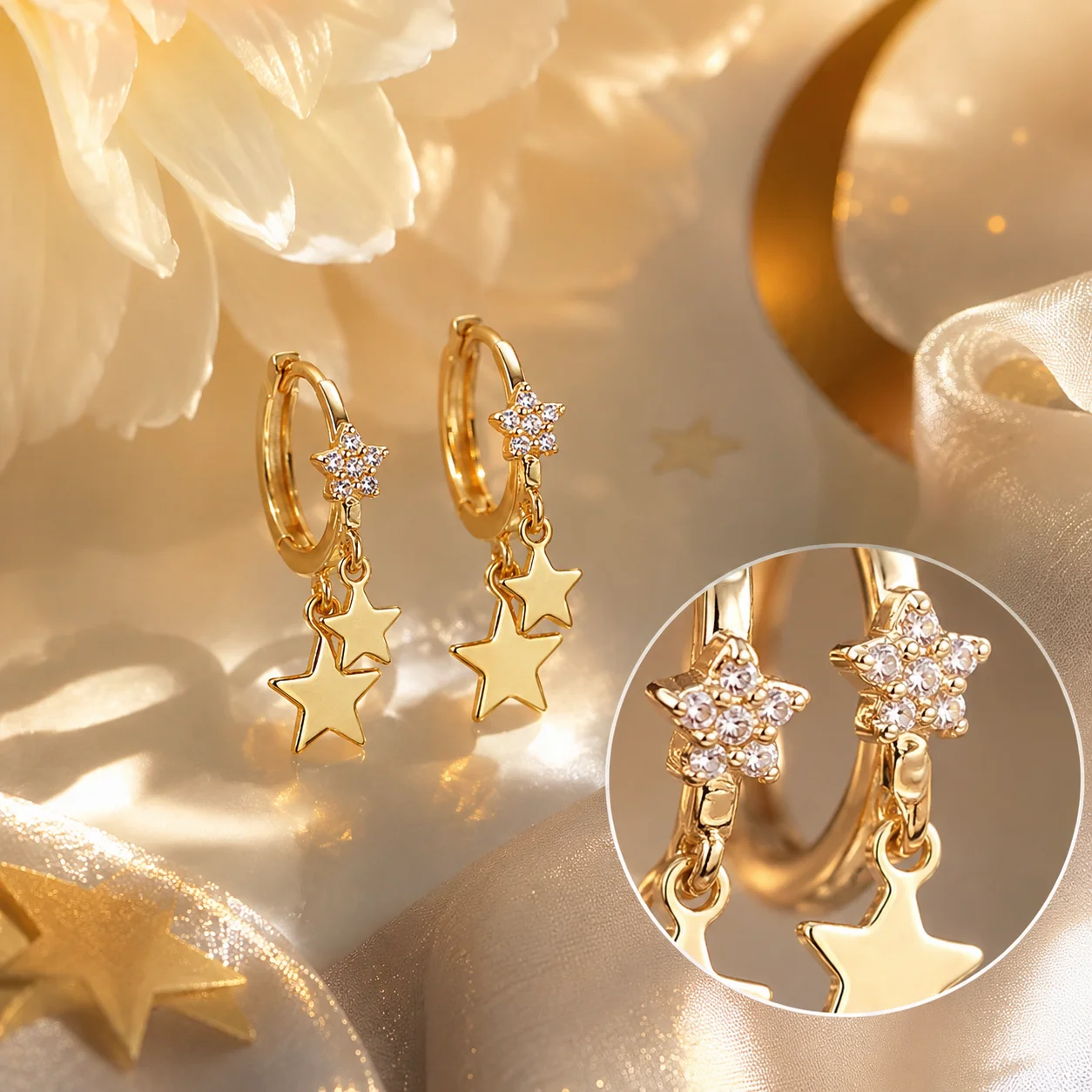 Fashion Small Simple Rhinestone Star Ear Buckle Hoop Earrings For Women Punk Cross Moon Sun Star Earring Party Jewelry Wholesale