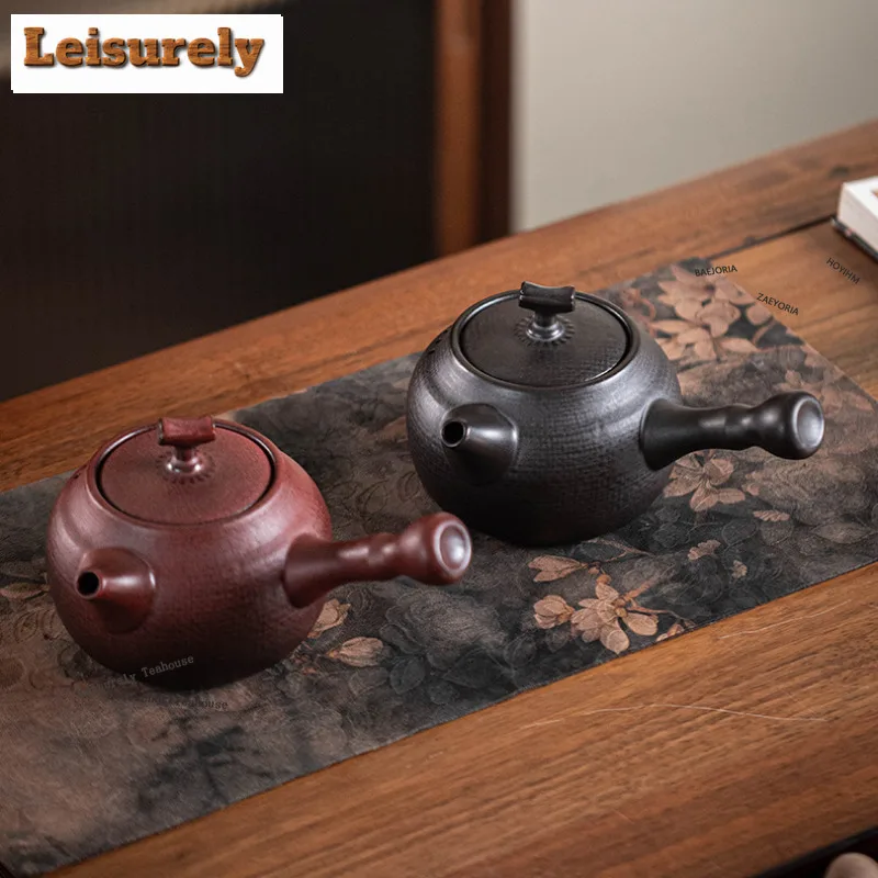BAEJORIA 600ML Handmade Coarse Pottery Teapot Large Capacity Side Handle Pot Boiling Water Kettle For Charcoal Stove Kung Fu Cha