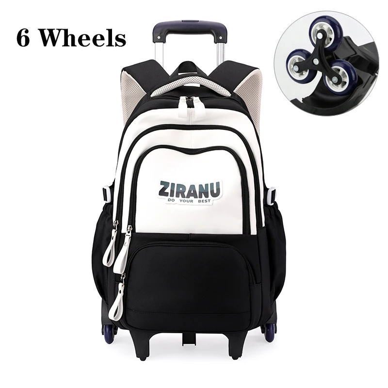 Students 2026 New School Bag with 6 Wheels Boys Rolling Backpacks Girls Trolley Schoolbag Kids Wheeled Backpack Children Bookbag