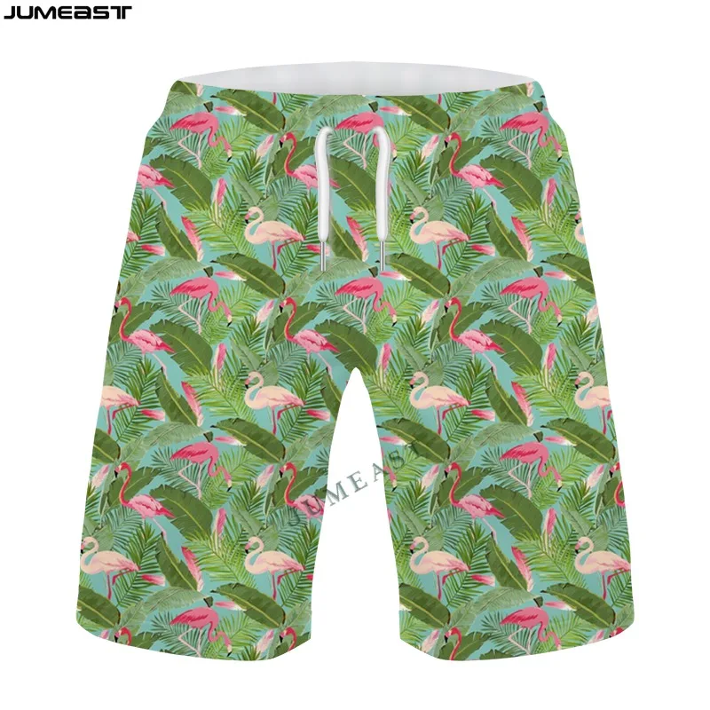 Jumeast Y2K Pantaloncini da spiaggia ad asciugatura rapida Tronchi 3D Stampato Animale Fenicottero Pantaloni sportivi casual Uomo Donna Pantaloni corti