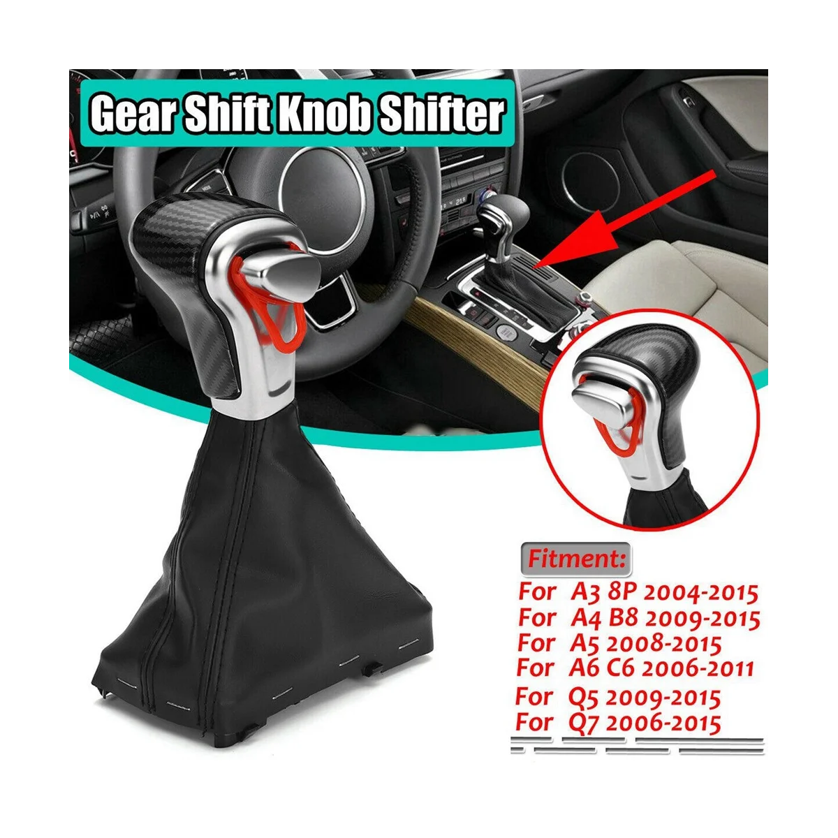 

Inner Shifter Shift Knob Shifter Head with Tie Downs Protective Cover Car for AUDI A3 A4 A6 C6 Q7 Q5