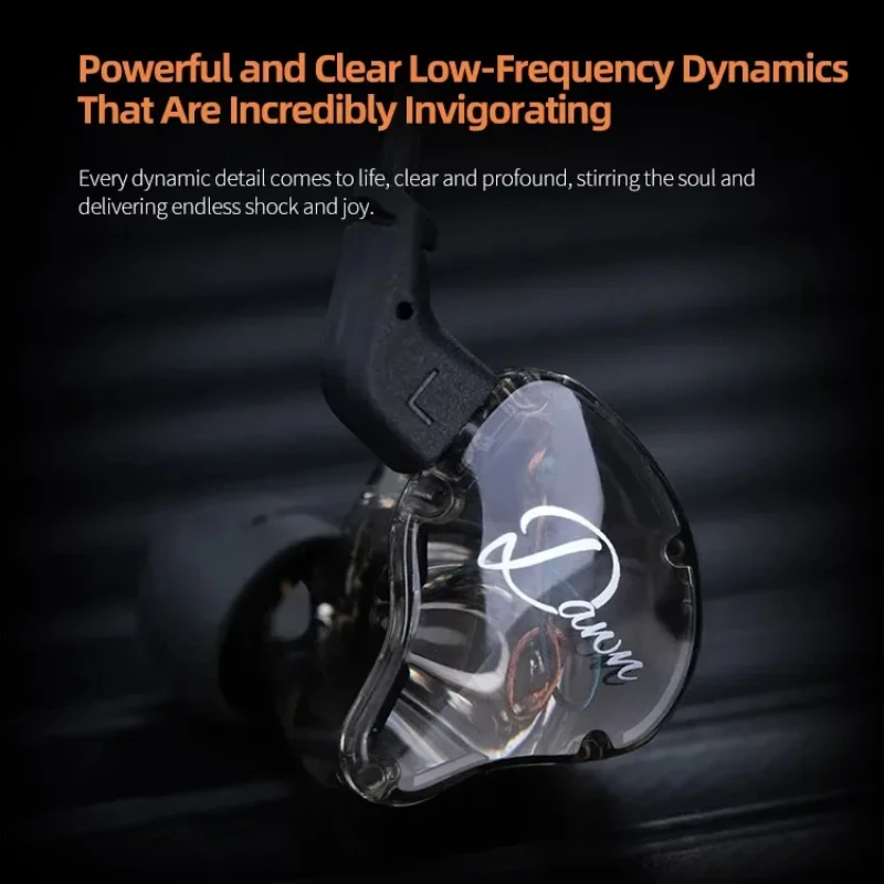 KZ Dawn Wired HiFi Earphones Large-Diameter Dynamic Driver Clear Low Frequency Full Transparent Monitor Music Headsets Custom