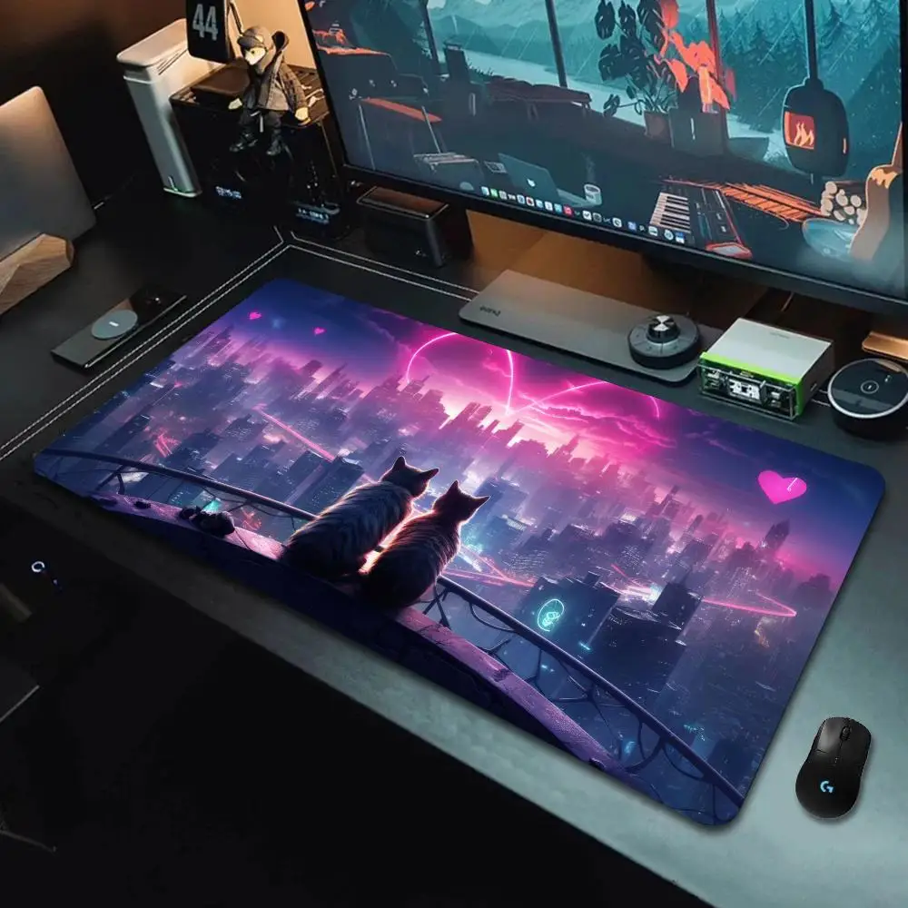 Gaming XXL mouse pad love kitten desk pad computer keyboard pad company lock edge desk mats 100*50cm super large game rubber pad