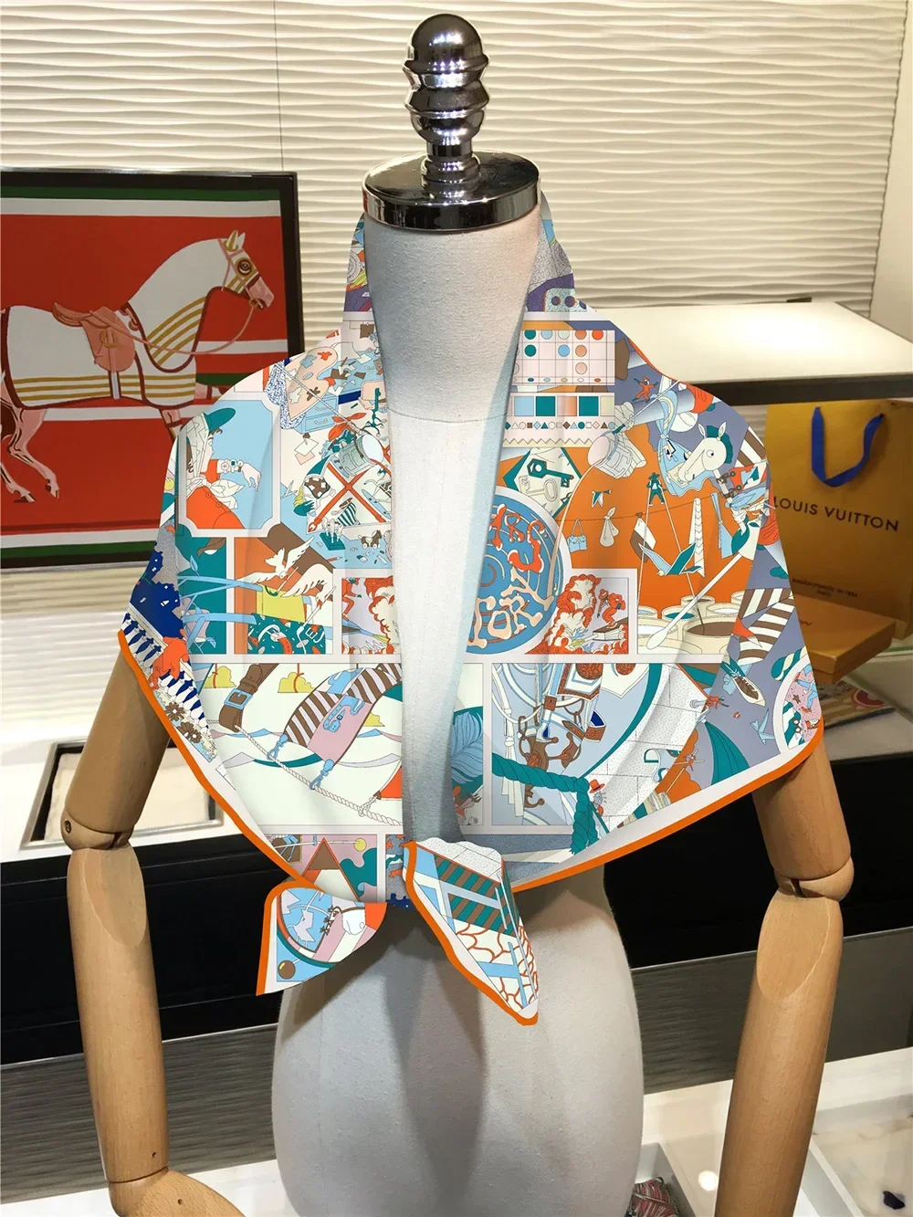 90CM Cartoon Comic Puzzle Versatile Women\'s Decorative Twill Shawl Gift Large Square Scarf Silk Scarf Spot Scarf Wholesale