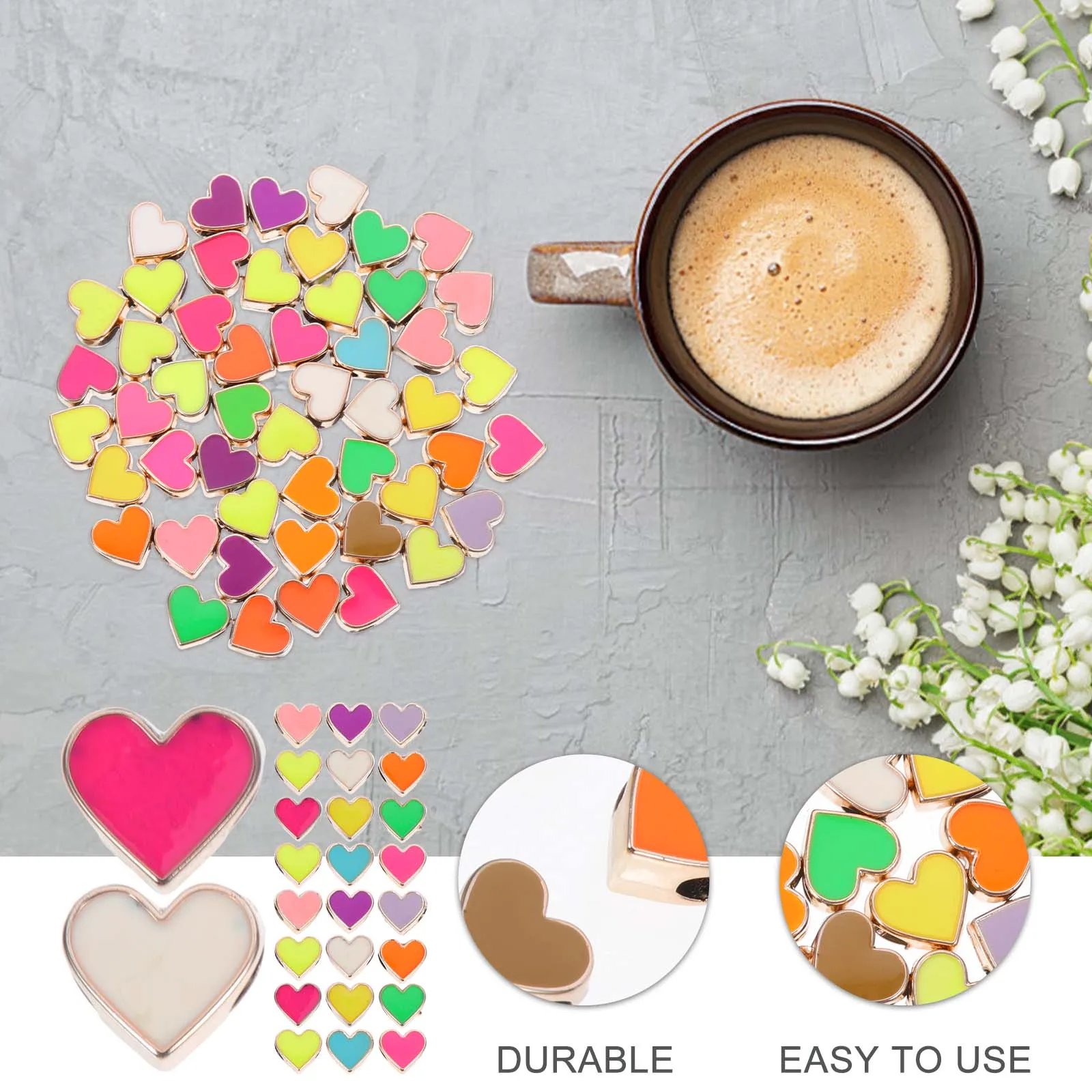 

50pcs Heart Shaped Jewelry Making Beads Large Hole Resin Craft Peach Color Decorative Spacer for Necklace Earring