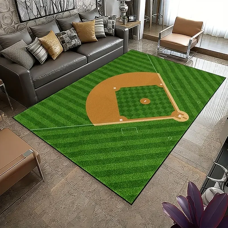 Modern Baseball Field Pattern Area Rugs Green Carpet Suitable for Living Room Kitchen Bedroom Laundry Room, Home Decorations