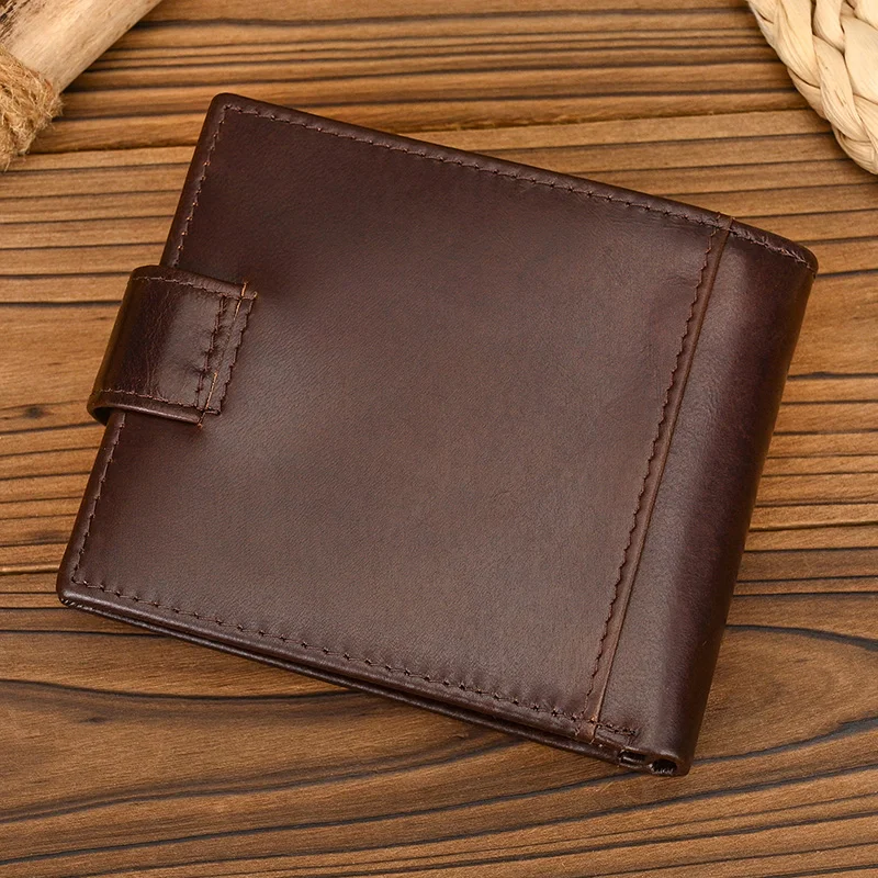 Cow Leather Men Short Wallet Hasp Genuine Leather Unisex Women Zipper Coin Clutch Purse Cowhide Card Holder Fourfold Man wallet view 3