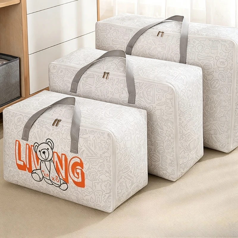 1pc Foldable Luggage Organizer Bag with Cute Bear Pattern, Large Capacity Space-Saving Travel Storage Bag, Durable Polyester Bag