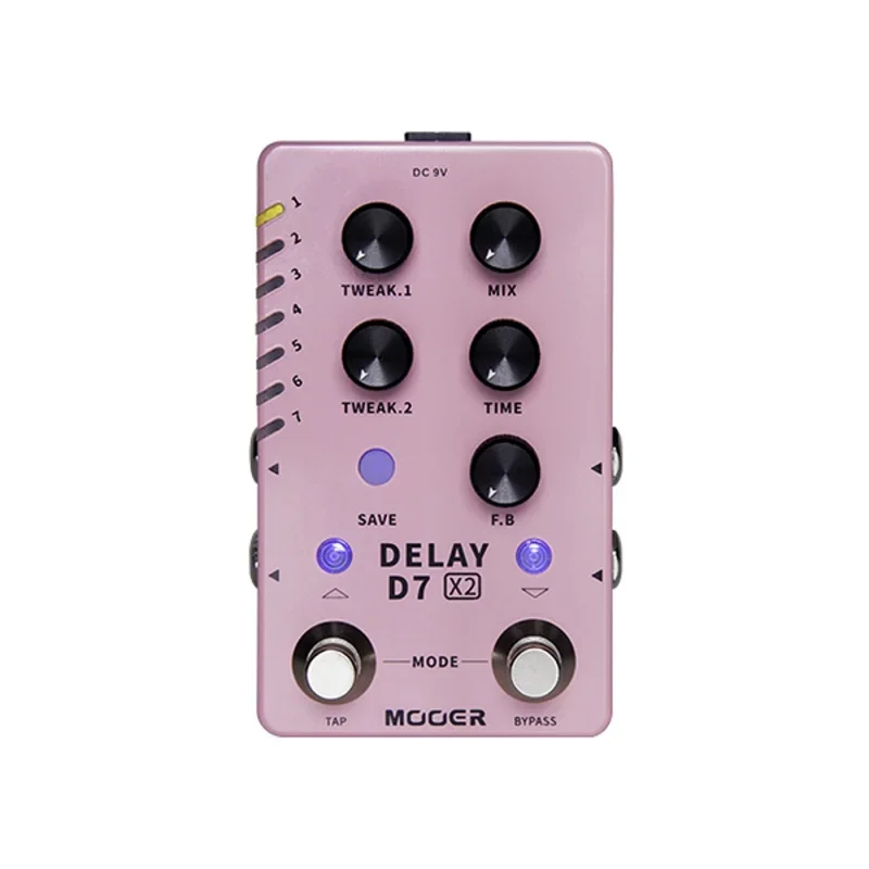 Pedal de Delay Estéreo Mooer D7 con 14 Efectos de Delay Analógicos/Digitales/Dinámicos/Duales/Fuzz Integrados, Pedal de Guitarra con Función Tap Tempo