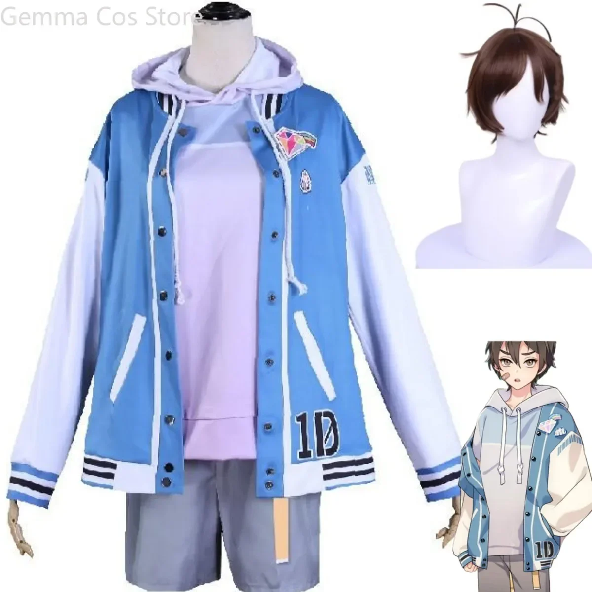 Juego de Anime Nu: disfraz de Carnaval Eiden, peluca, jersey, suéter, chaqueta de béisbol, uniforme, traje de ocio diario para hombre y mujer adulto