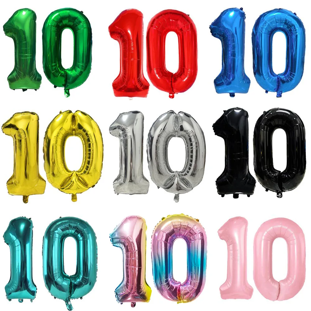 Number 10 Balloon 10 Digit Balloon Ten Blue Figure Green Globe 10th Birthday Big Large Red Pink Golden Black Colorful 32inch