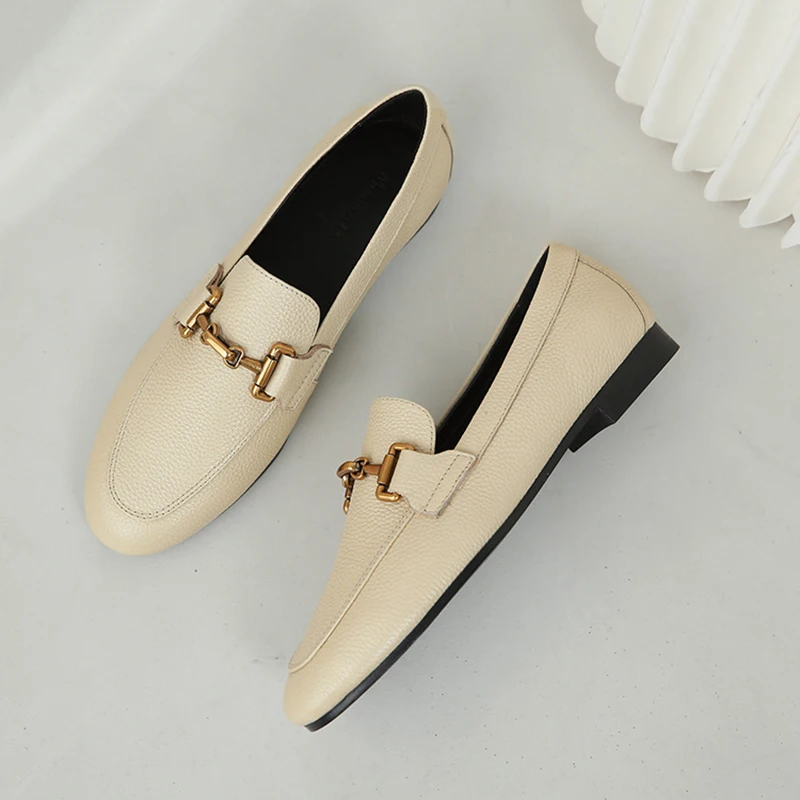 MOOQDAAX 2024 New Spring Summer Fashion Women Shoes Genuine Leather Round Head Flat Loafers Solid Simple Casual Versatile Female