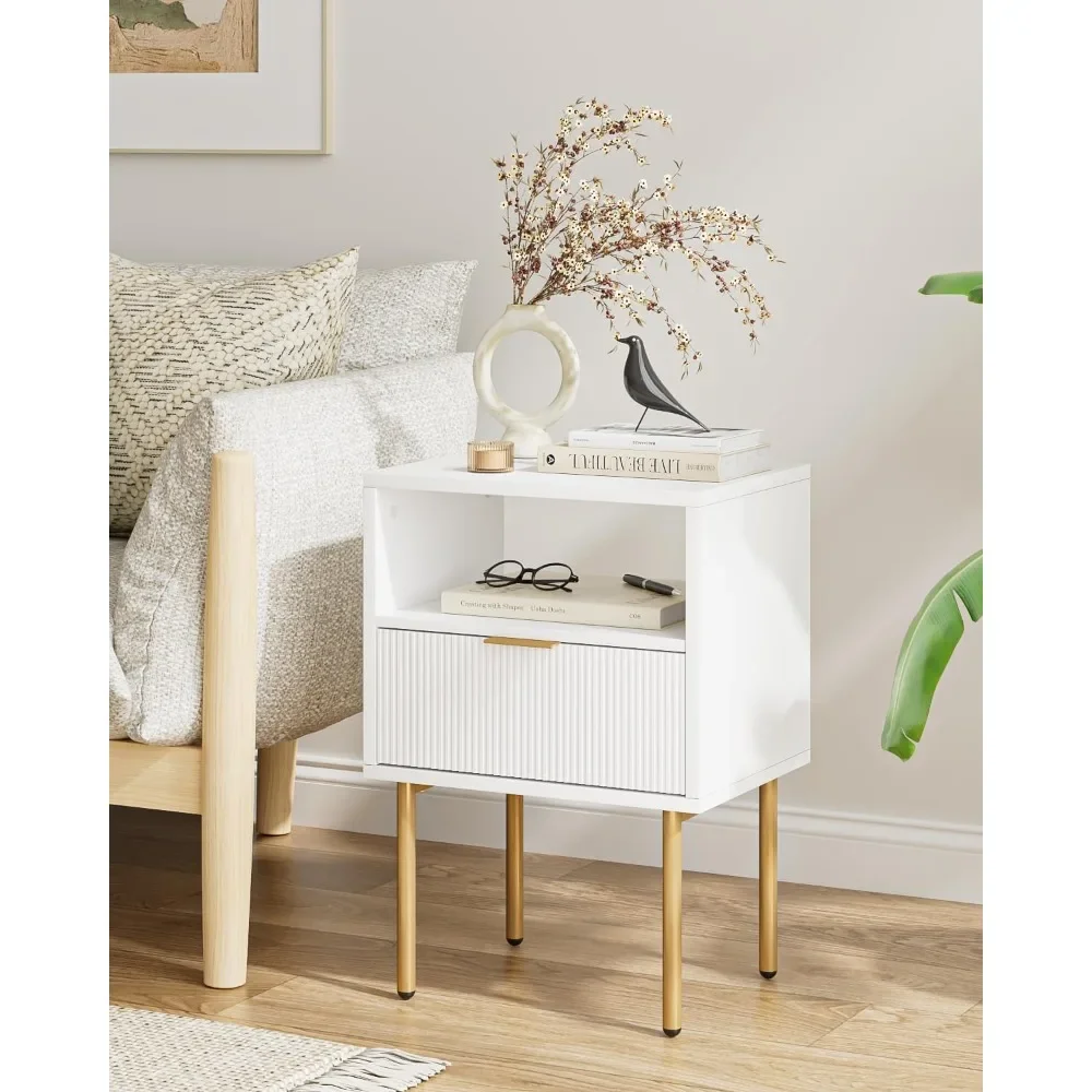 

Night Stand, Modern Nightstand with Drawers, Bedside Table,Gold Small Side Table for Bedroom, Living Room End Table,White Stripe