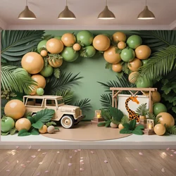Jungle Photography Background Wild Animals Balloons Child Boys Grils 1st Birthday Party Cake Smash Decor Portrait Backdrop Cloth