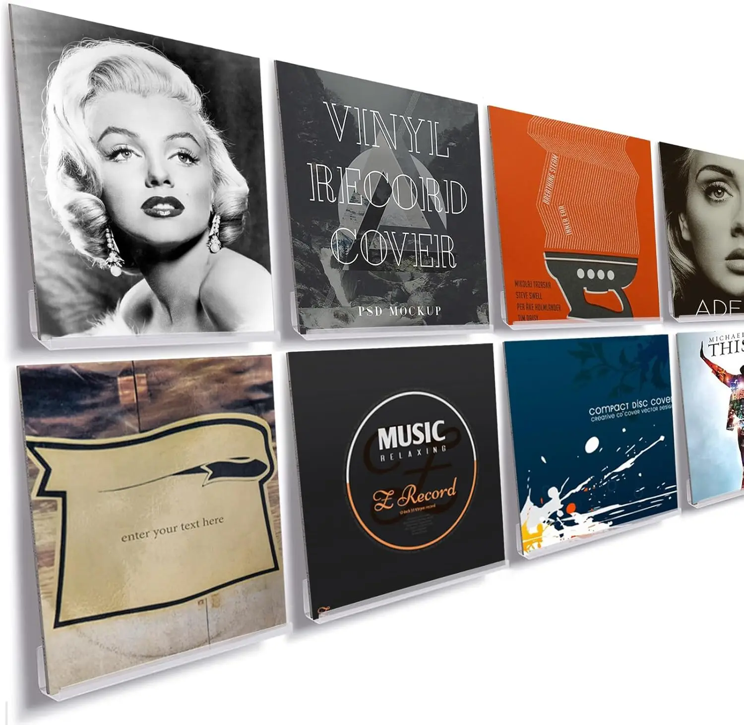 

8 Pack Clear Acrylic Record Display Shelf - Wall Mount for LP Records in Style, Durable and Modern