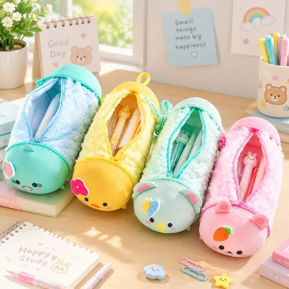 Cute Cartoon Silicone Soft Pencil Case Multifunctional Rabbit Stationery Bag Elephant Large Capacity Pencil Pouch School