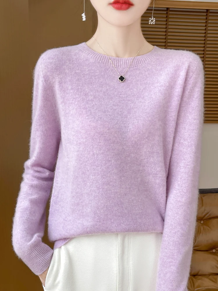 

TLOML Women's 100% Merino Wool O-neck Basic Pullover Autumn Winter Solid Sweater Cashmere Knitwear Soft Warm Casual Comfy Tops