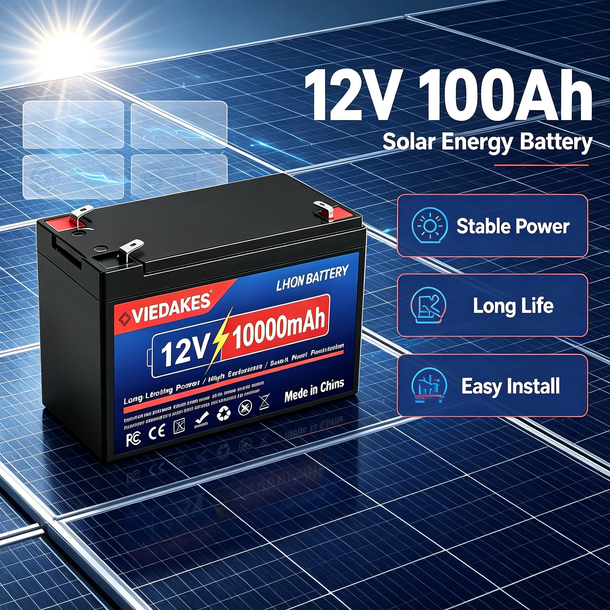 🔥12.8V 100Ah LiFePO4 Battery 21700 Cells Deep Cycle Battery Built-in BMS for Solar RV Camping Marine Toy Car