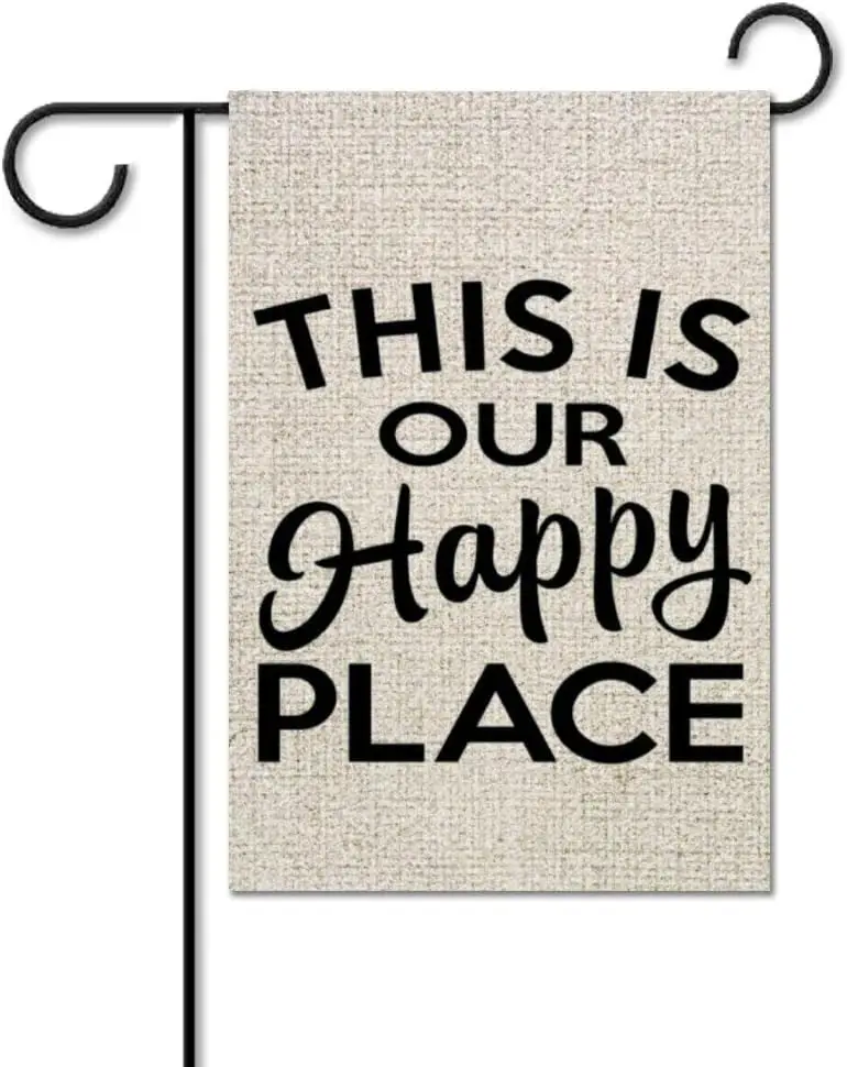 Garden Flag, This is Our Happy Place 6873 Outdoor Yard Flag,Funny Quote Garden Flag,Vertical Double Sided,Farmhouse Yard Holiday