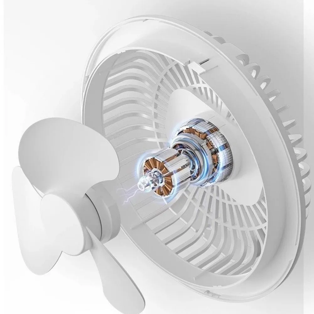

USB Rechargeable Ceiling Fan Light Energy Saving 3 Color Light Modes Hanging Fan Lamp Super Quiet Hooked & Stand Design