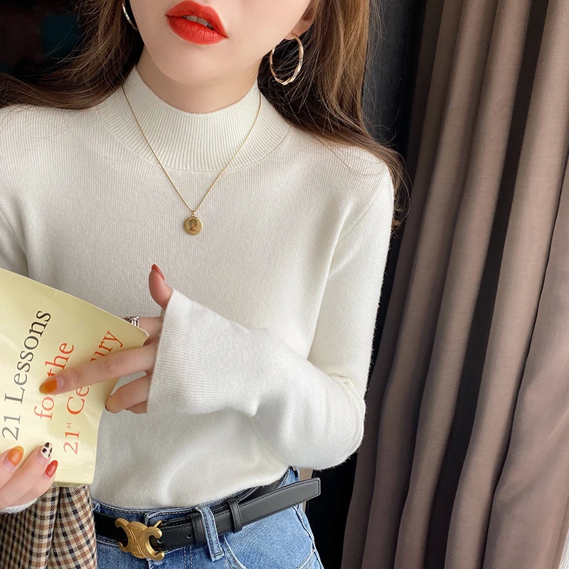 2025 Half High Neck Slim Fit Women's Sweater Autumn/winter Fashion Solid Color Pullover Casual Long Sleeve Knitted Primershirt
