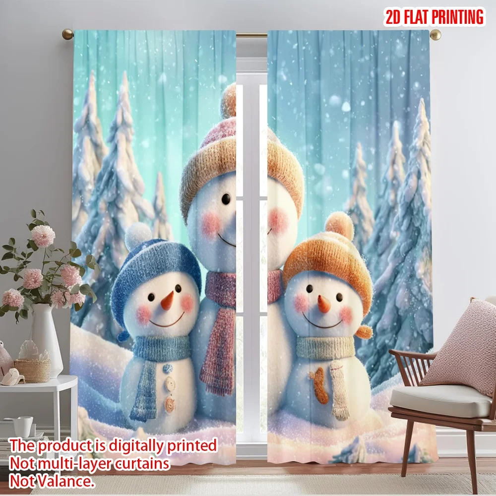 

2pcs,2D plane printing Minimalist Curtains Snowman & Winter Versatile Durable Polyester (without rod) Room Decor Ldeal for