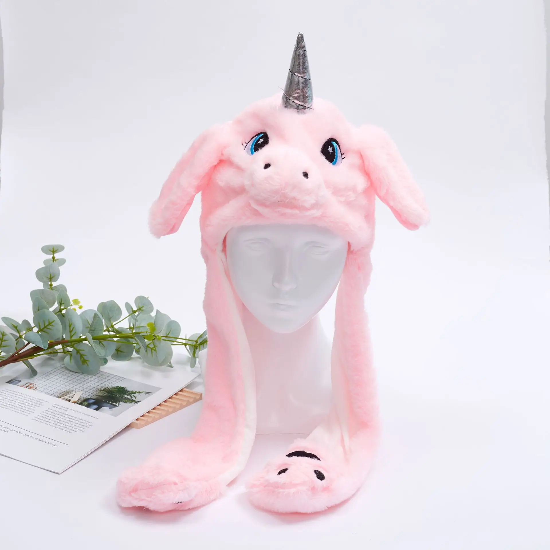 Cartoon Unicorn Hat Ears Will Move Plush Head Cover Children Family Winter Warm Holiday Party Gift