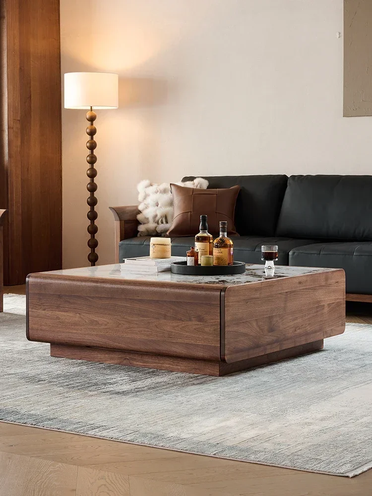 Minimalist Solid Wood Stone Plate Tea Table Living Room Home Square Tea Table Tea Table