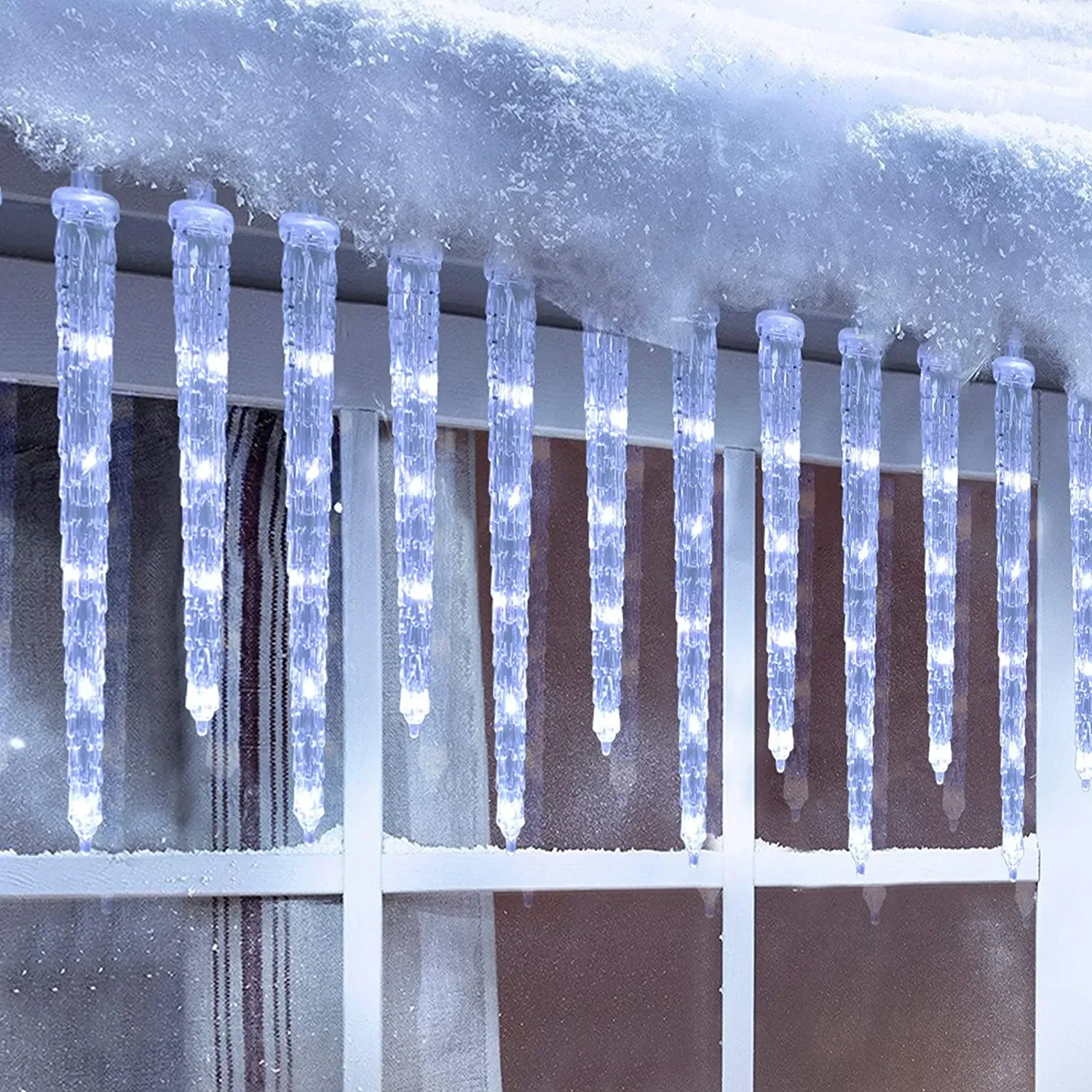 Luz de carámbano navideño para exteriores, guirnalda colgante conectable de cristal, 8 modos, 20 tubos, decoración de vacaciones