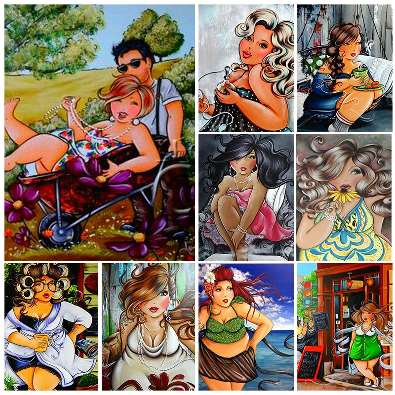 

5d Diamond Painting Fat Girl Couple Full Diamond Diamond Mosaic DIY Handmade Inlaid Rhinestone Embroidery Home Decor Gifts