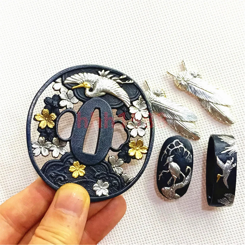 Excellent Copper Brass Gold Plated Silver Tsuba Handguard Fuchi Kashira Menuki For Real Japanese Samurai Katana Sword Fittings