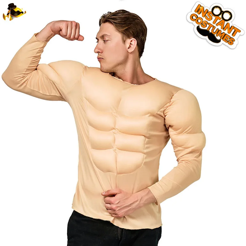 Adultos crianças herói falso abs muscular terno masculino meninos halloween rpg engraçado camiseta festa vestir-se trajes cosplay