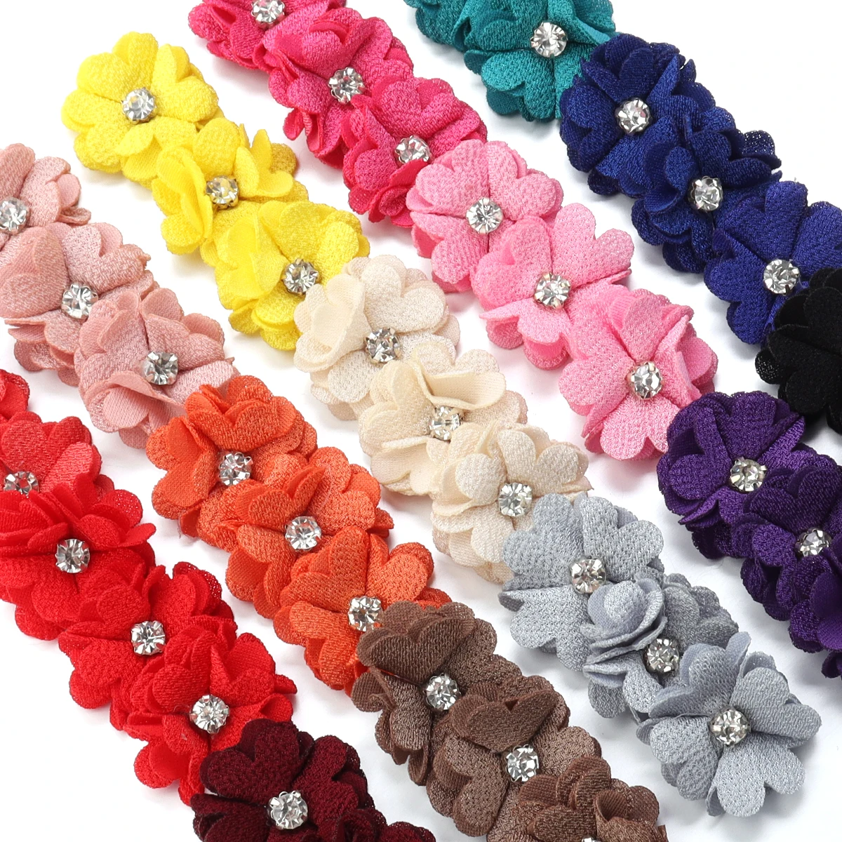 10pcs/lot 3.5cm Pearl Hemp Water Diamond Flower Core Four Petal Flower Clothing Hair Decoration Accessories Wholesale