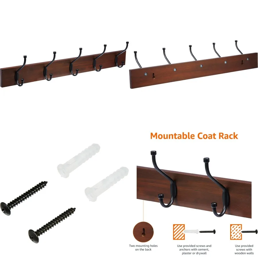

Rectangular WallMounted Farmhouse Coat Rack with 5 Hooks for Entryway or Hallway Light Walnut Finish Rustic Chic Design for Coa