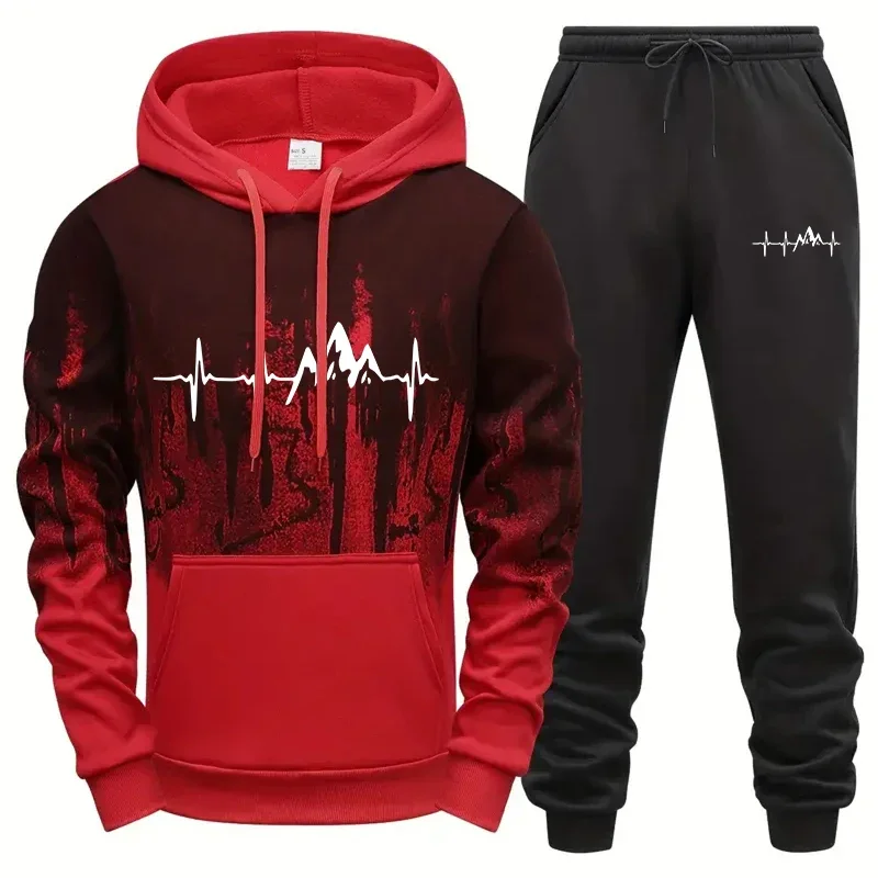 2026 Men Set Hoodie Sets Men Tracksuit Inkjet Design Hoodies Sweatpants Autumn Winter Male Warm Clothing Pullover Sweatshirts