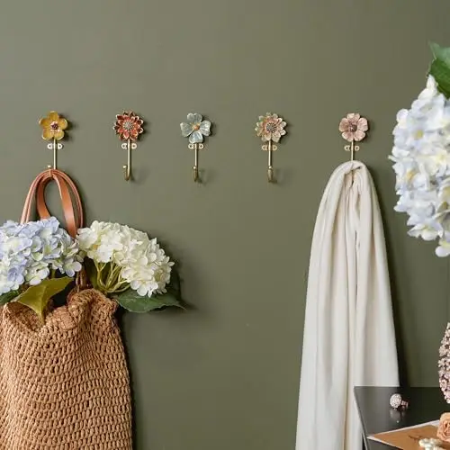 Five Decorative Flower-Shaped Wall Hooks For Coats, Hats, And Scarves – Spring Garden Style Entryway Home Decor