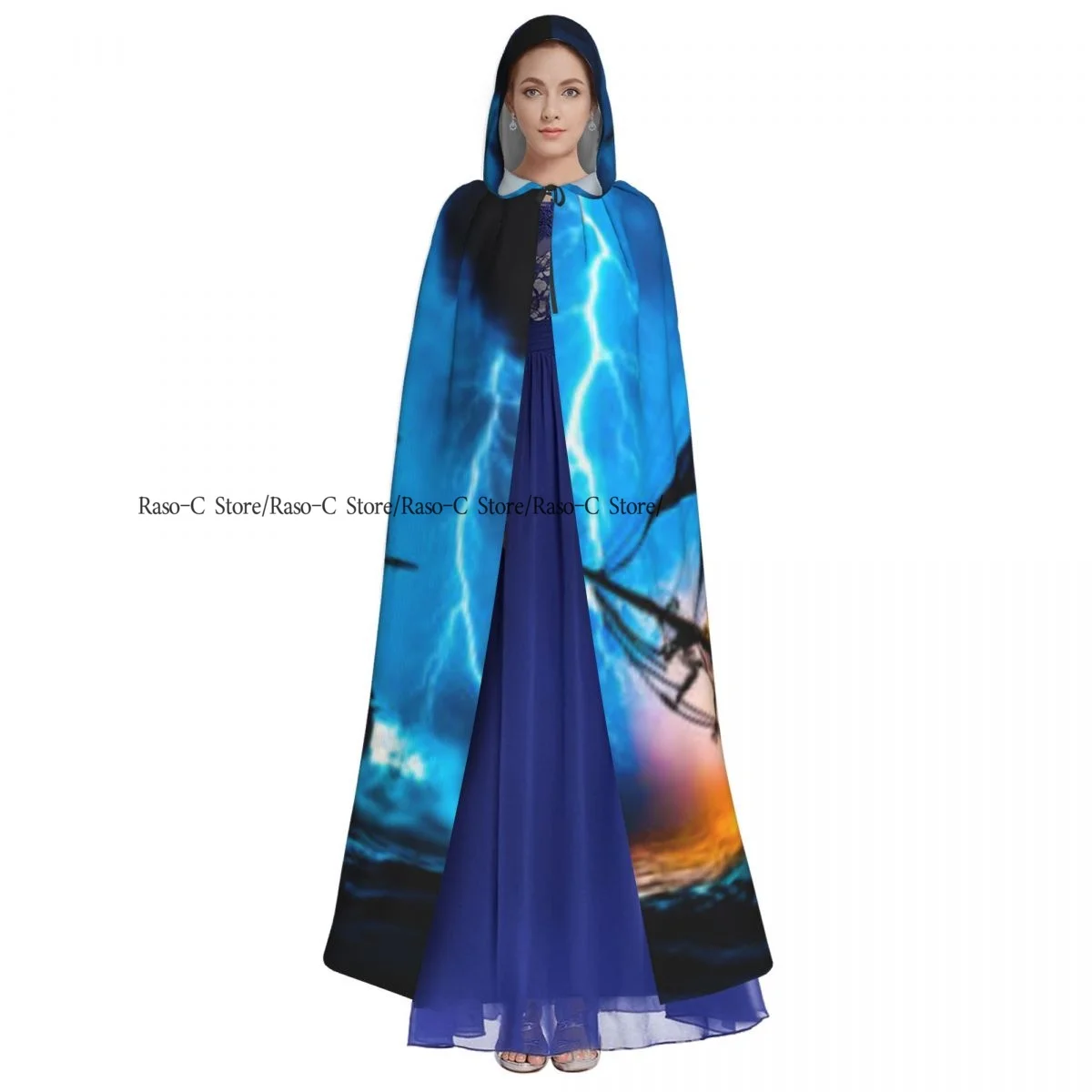 Unisex Adult Ship In The Ocean With Lightning Cloak with Hood Long Witch Costume Cosplay