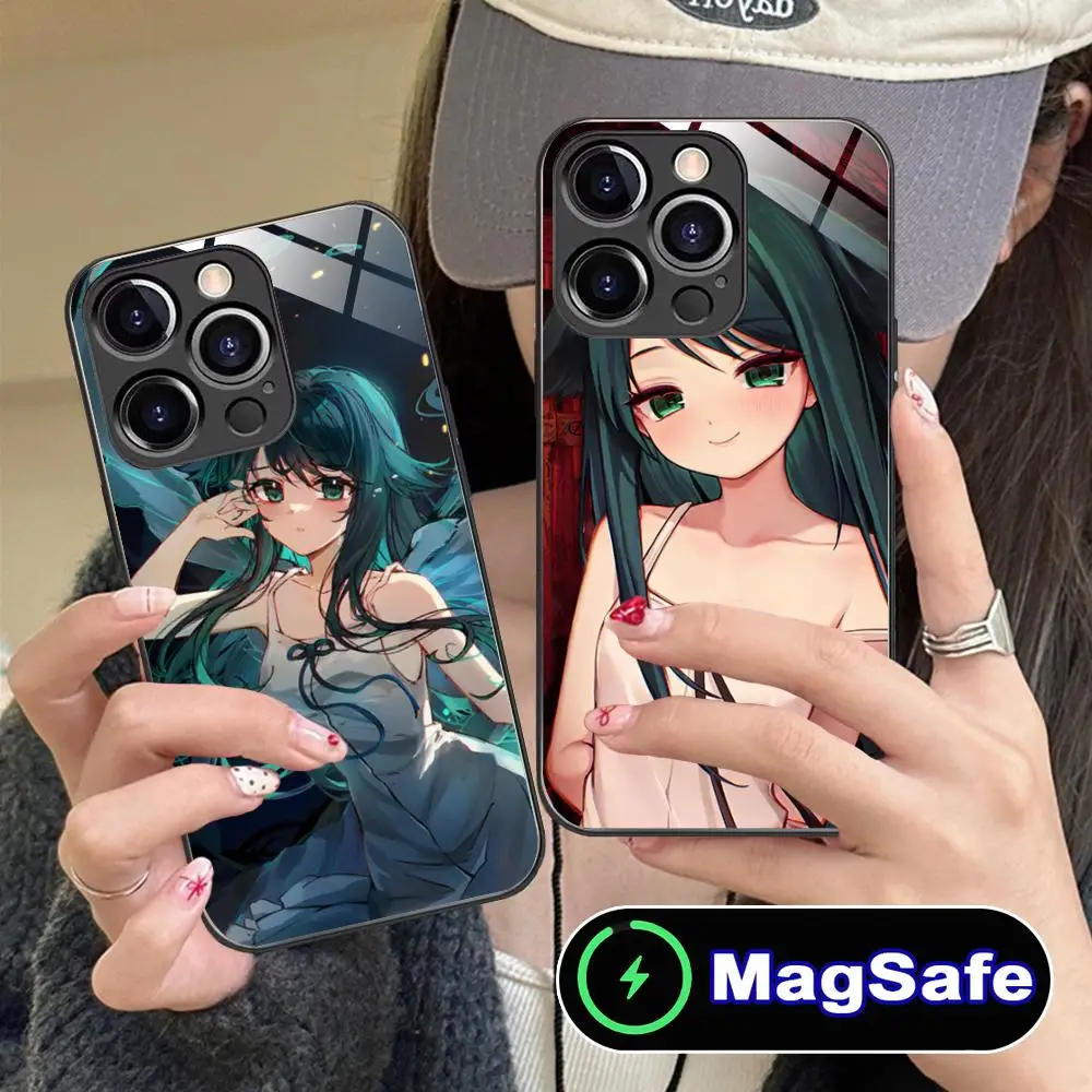 Saya no Uta حافظة هاتف محمول لهاتف آيفون 17 16 15 14 13 12 11 Pro Max Plus Mini MagSafe غطاء زجاجي ملون للهواتف المحمولة جميلة