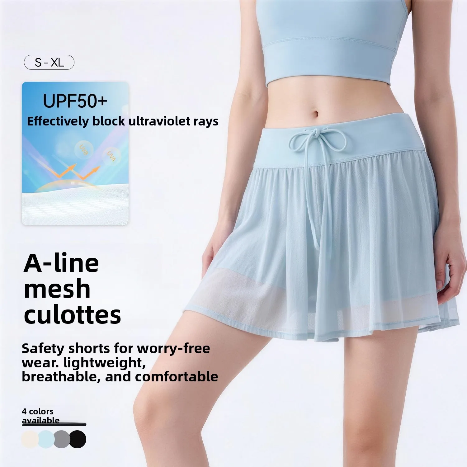 Sports Tennis Skirt Anti Glare Lightweight Breathable Sun Protection Running Badminton Skirt Pants Fitness Short Gauze Skirt