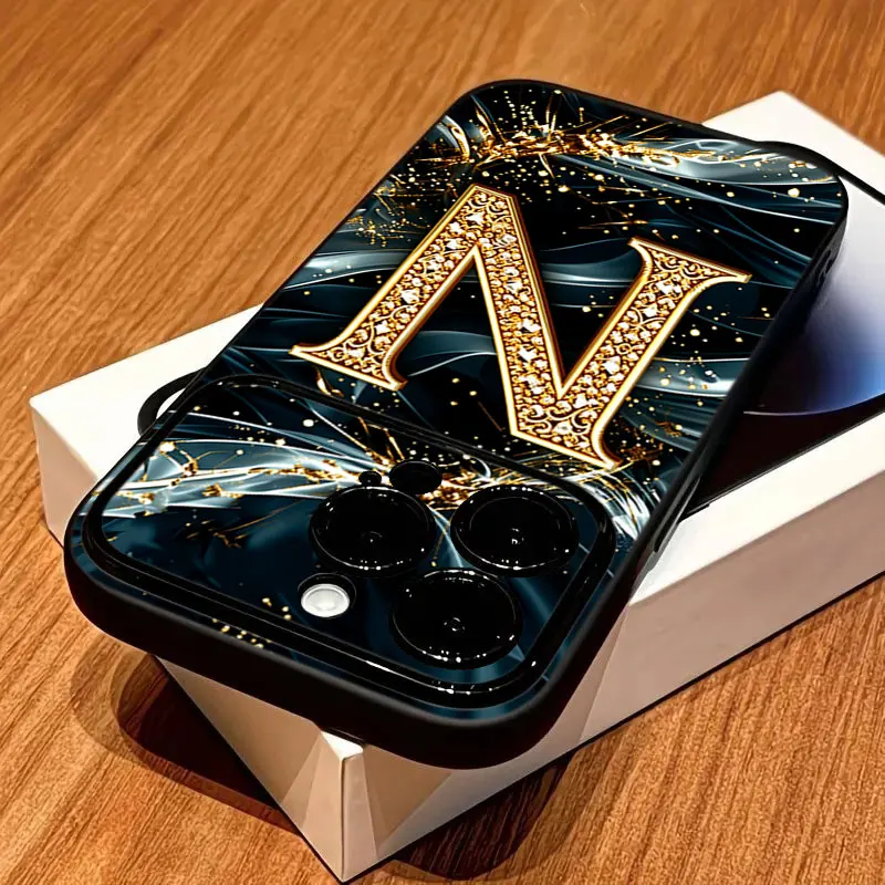 Matte Phone Case For iPhone 11 12 13 14 15 16 17 Pro Max Plus 16Pro X XS XR Personalized Initial N J Diamond Letter Phone Cover