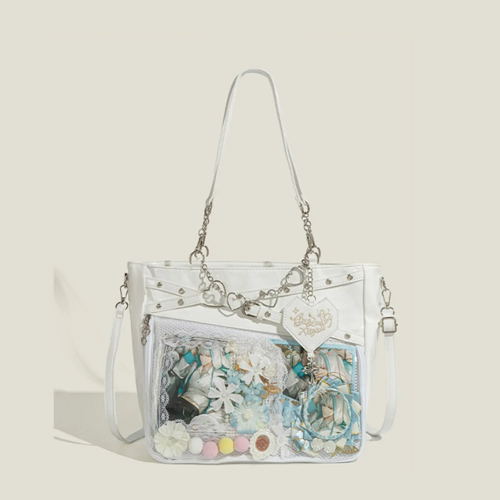 Neue große Kapazität Hot Girl Pain Bag transparente Schmerzschicht Herzschlag Flugbahn Umhängetasche Liebe Kette Umhängetasche – Detail 12