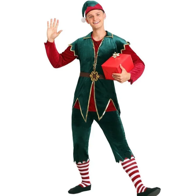 Uomo Donna Natale Babbo Natale Costume Cosplay Dolce Coppia Babbo Natale Uniforme Abito da elfo verde Inverno Vestito operato sexy per le donne