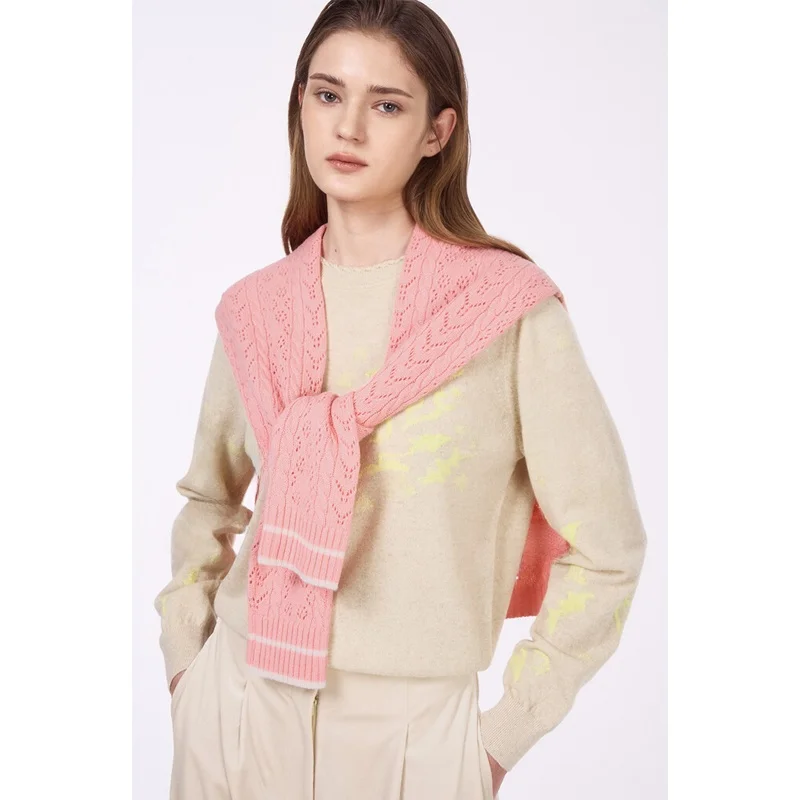 Elegant Hollow out Knitted Woolen Shawl Women's Spring Autumn Season Versatile Line Pattern Soft Age Defng Fashion Accessory