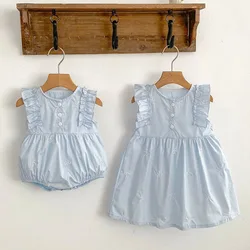 2025 New Summer Kids Princess Dresses Sleeveless Cotton Embroidery Infant Baby Romper Baby Girl Party Dress Sister Clothing